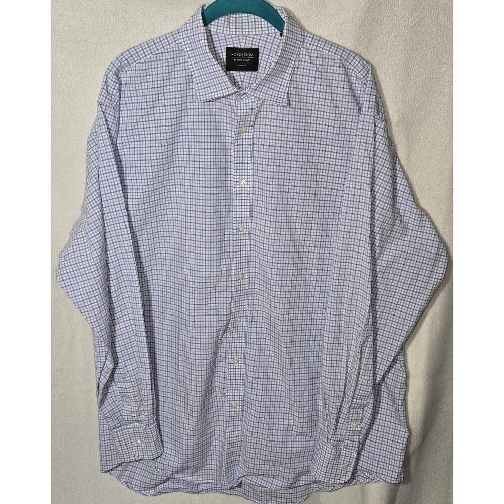 NORDSTROM Size 18  Classic Fit  Blue/White Check Button Down Shirt  Luxury Feel